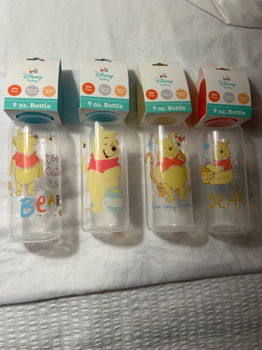 Disney Baby Winnie the Pooh 9 oz Feeding Bottle - Yellow & Red Set of Four